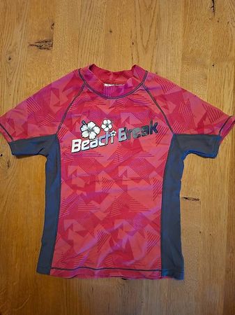 Mädchen Badeshirt kurzarm, rot/grau, Grösse: 140