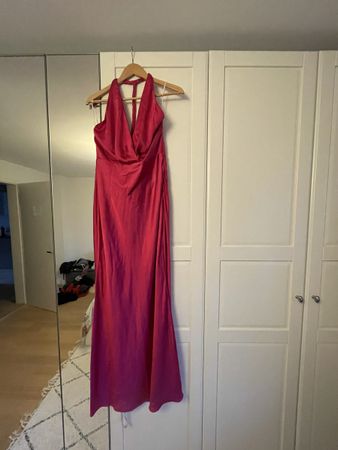 Pink satin halter neck maxi dress