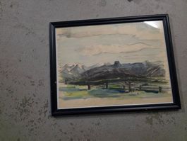 Bild Zeichnung Aquarell - Berner Alpen signiert