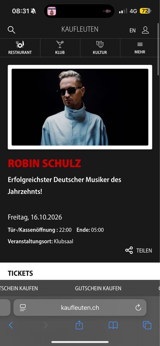 Tickets: Robin Schulz Kaufleuten Tickets 2x – Neu und originalverpackt aus Meilen von vivi2377
