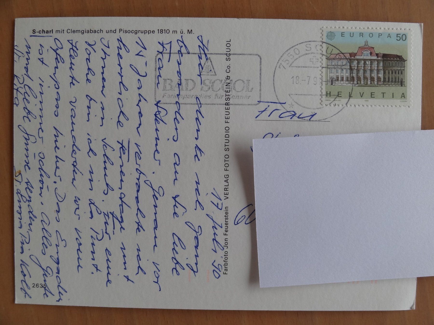 Cartoline postali: S-Charl - mit Clemgiabach - 1990 – Usato da St Léonard venduto da Riglin 1