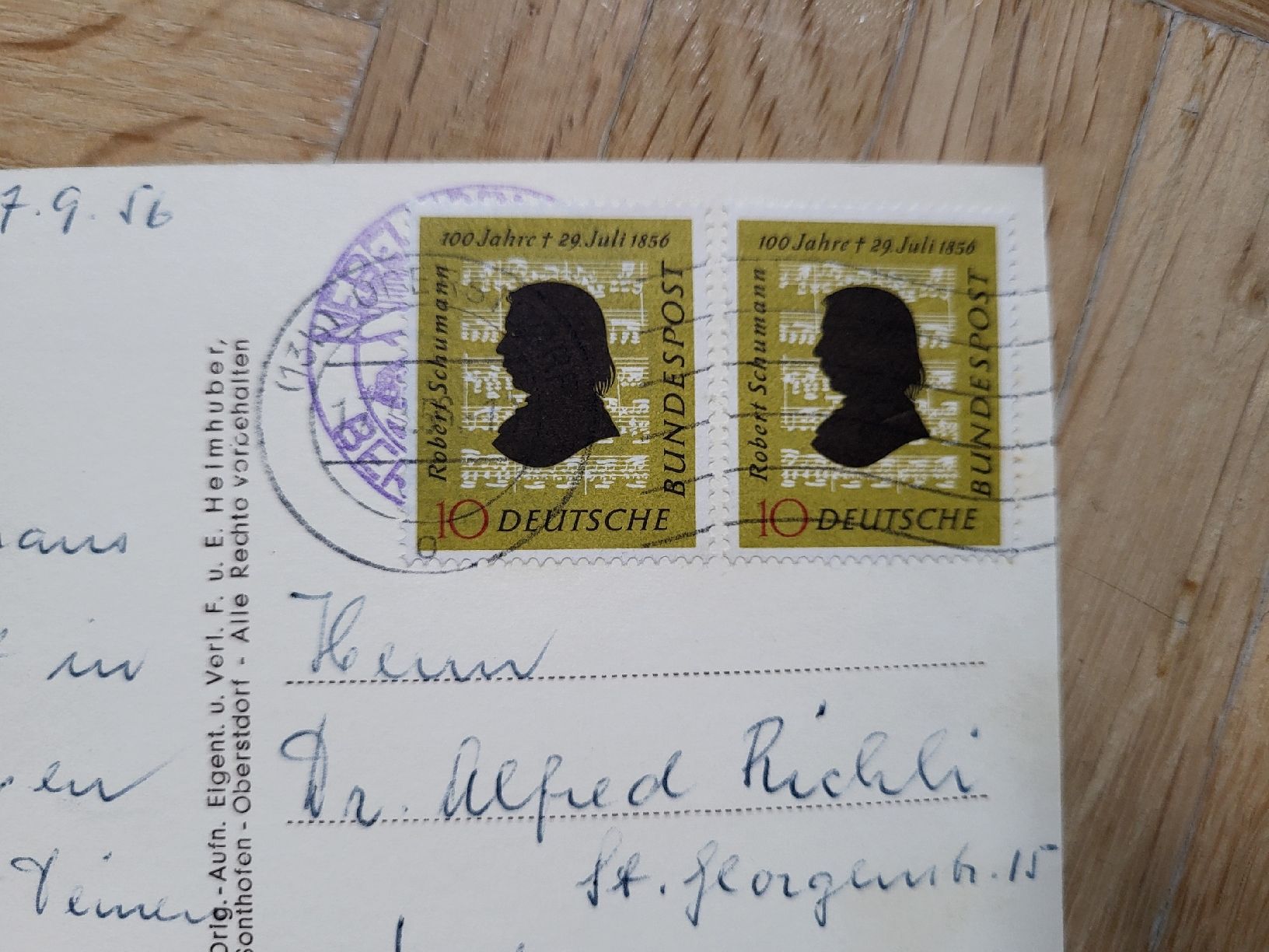 Tous les timbres: 1956, Postkarte nach Winterthur von Oberstdorf – D'occasion à stäfa par brandy66 1