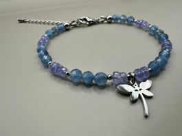 ✨Handgefertigtes Armband mit Tansanit und Aquamarin, Libelle