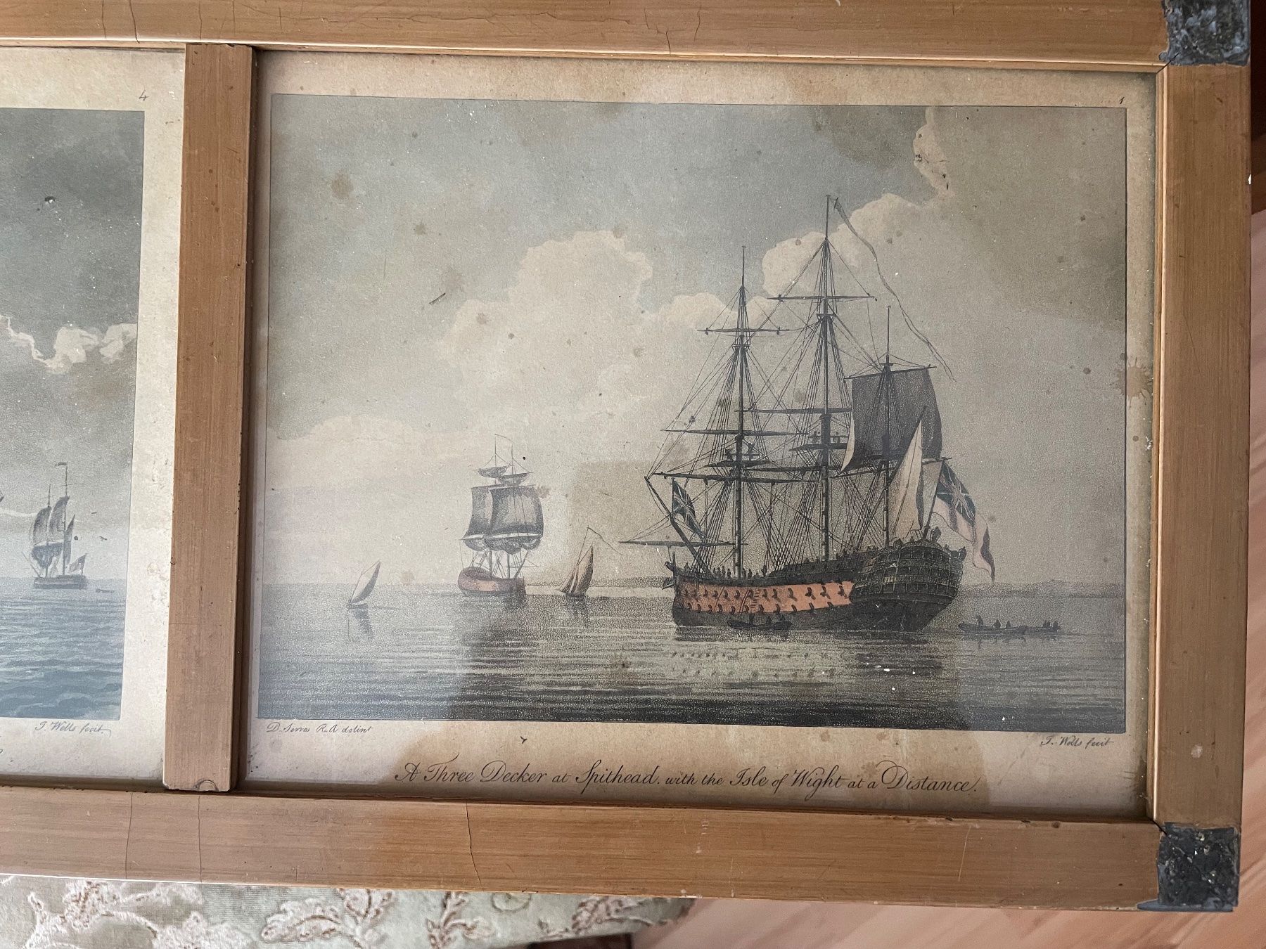 Stiche: Antiker 3er Segelschiff, kolorierter Stich – Gebraucht aus Cham von Chramschopf 1