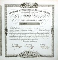 Minera Titulada La Feliz Tercera TREMENTINA Barcelona - 1851