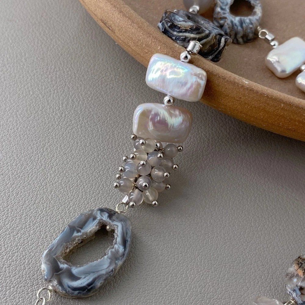 Catenine: Druzy Achat Perlen Kette Echt Collier Géode Agate Perle – Nuovo (secondo la descrizione) da Prilly venduto da ilyria73 6