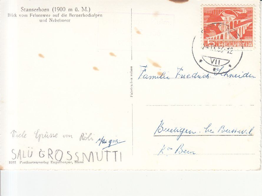 Cartoline postali: Stanserhorn Aussicht 1956 – Usato da Bürglen TG venduto da StampGraf 1