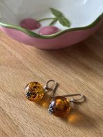 Amber Bead Drop Silver Earrings - Unique Summer Accessory