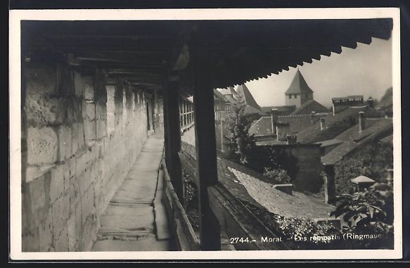Cartoline postali: AK Morat, Les remparts, Ringmauer, 1929 – Usato da Berlin venduto da bartko-reher