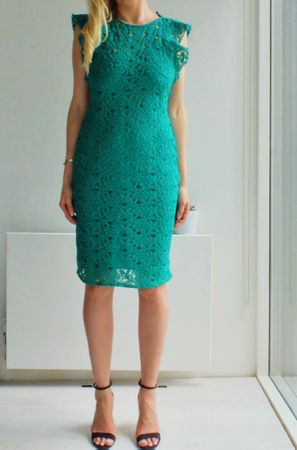 ZARA GREEN GUIPURE LACE FRILLED TUBE DRESS
