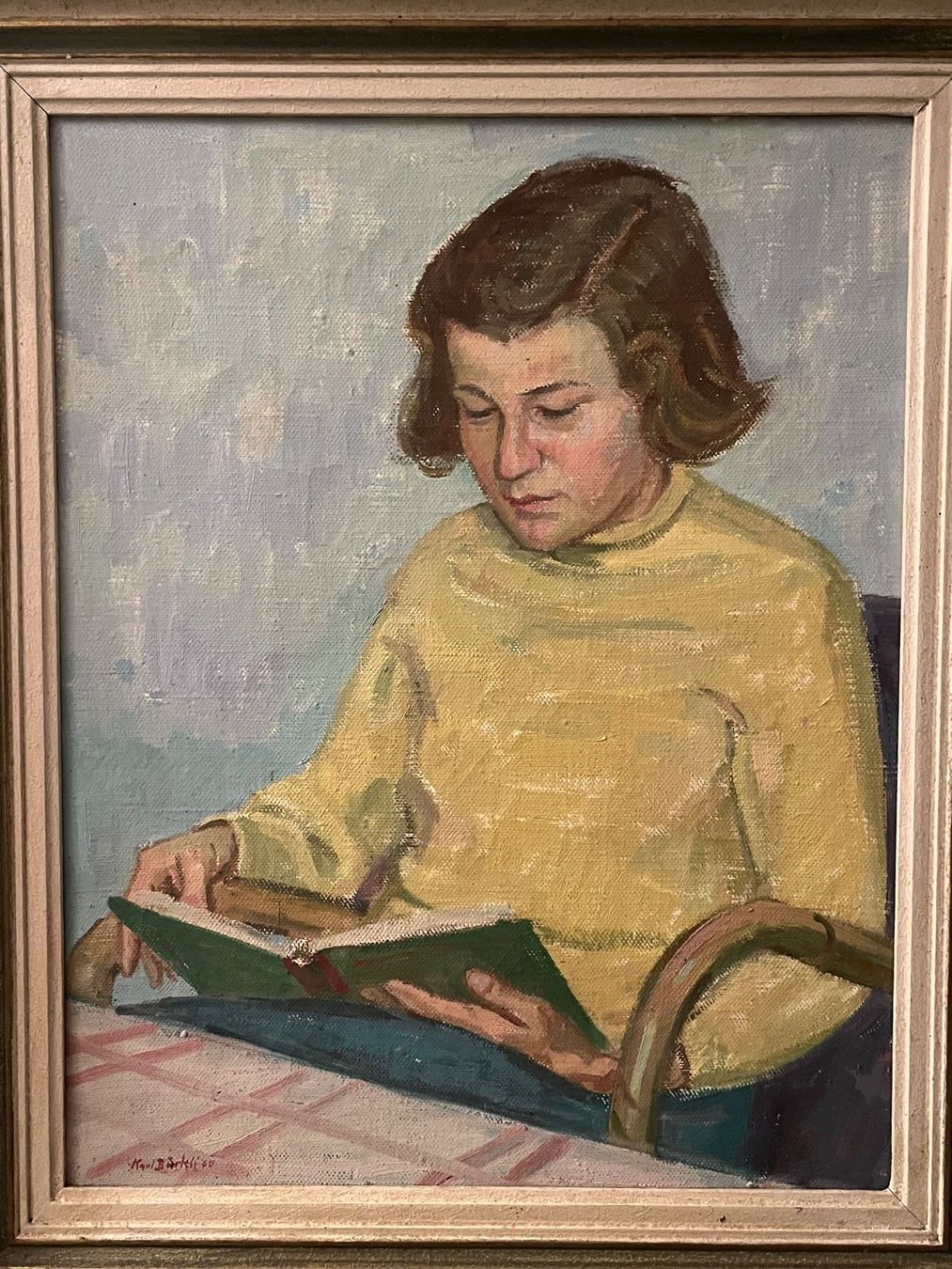 Dipinti: Karl Bürkli - Ölgemälde: Mädchen liest ein Buch, signierte – Usato da Basel venduto da Kaffee_und_Kunst 3
