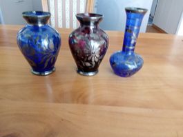 3 GLASVASEN MIT SILBERAUFLAGE