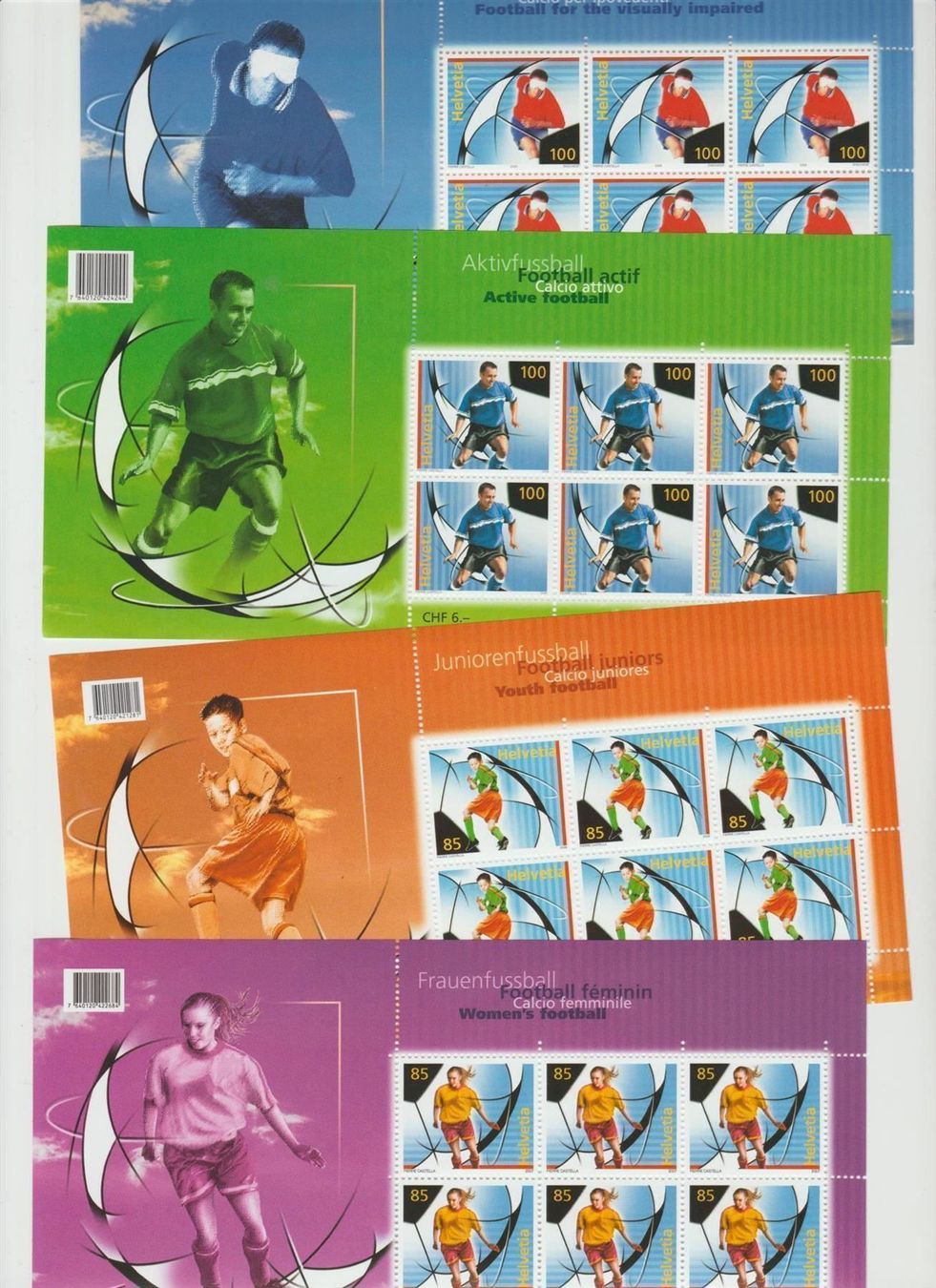 Tutti i francobolli: Fussball 4 verschiedene/divers ** – Nuovo (secondo la descrizione) da Lausanne venduto da Whorvath