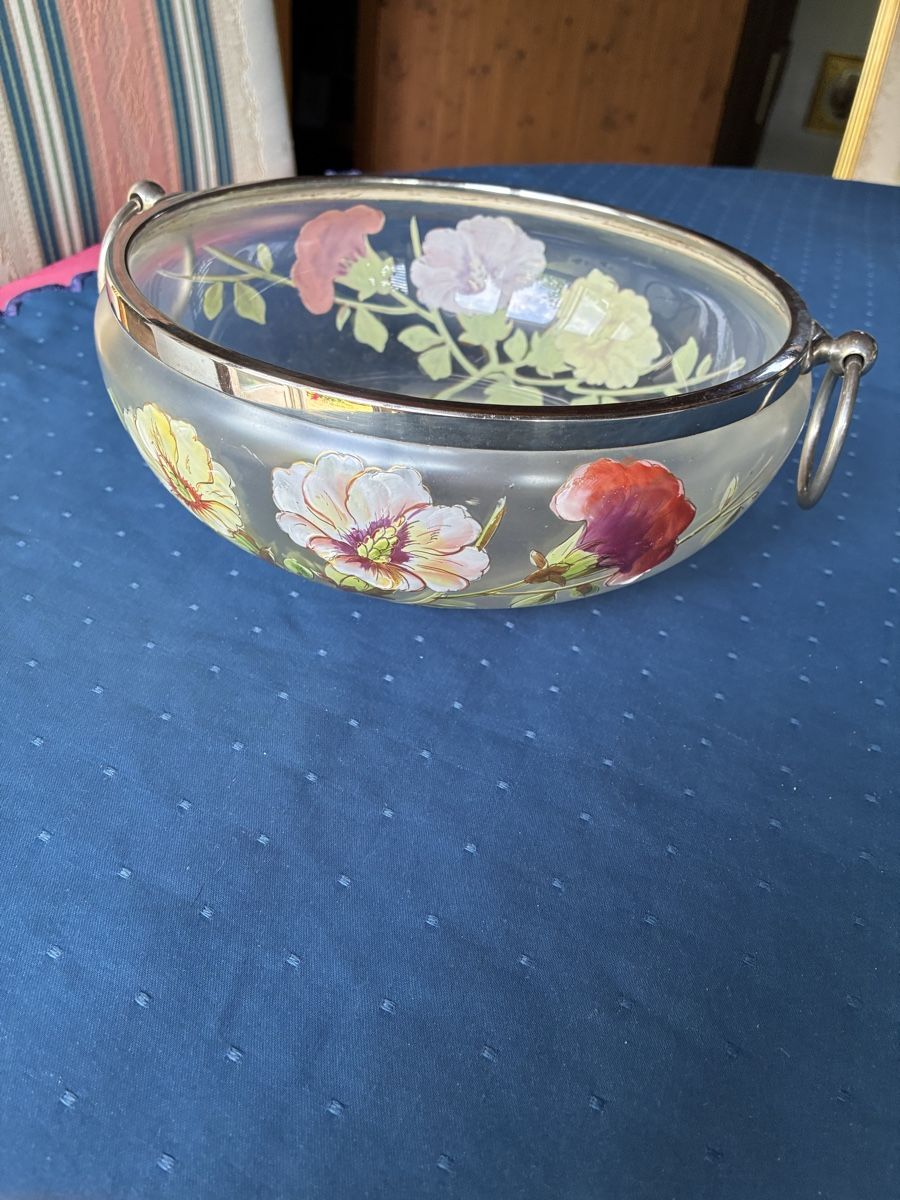 WMF Bicchieri: WMF grosse Glasschale mit floraler Emailmalerei – Usato da Dornach venduto da Rosengarten 2