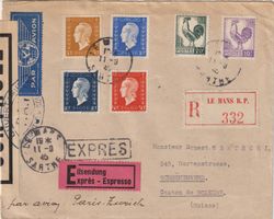 Zensurbrief France Luftpost Toll frankiert Sept. 1945
