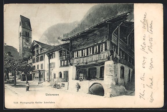 Cartes postales: Unterseen, Blick auf Häuser, Kirchturm  – D'occasion à Berlin par bartko-reher