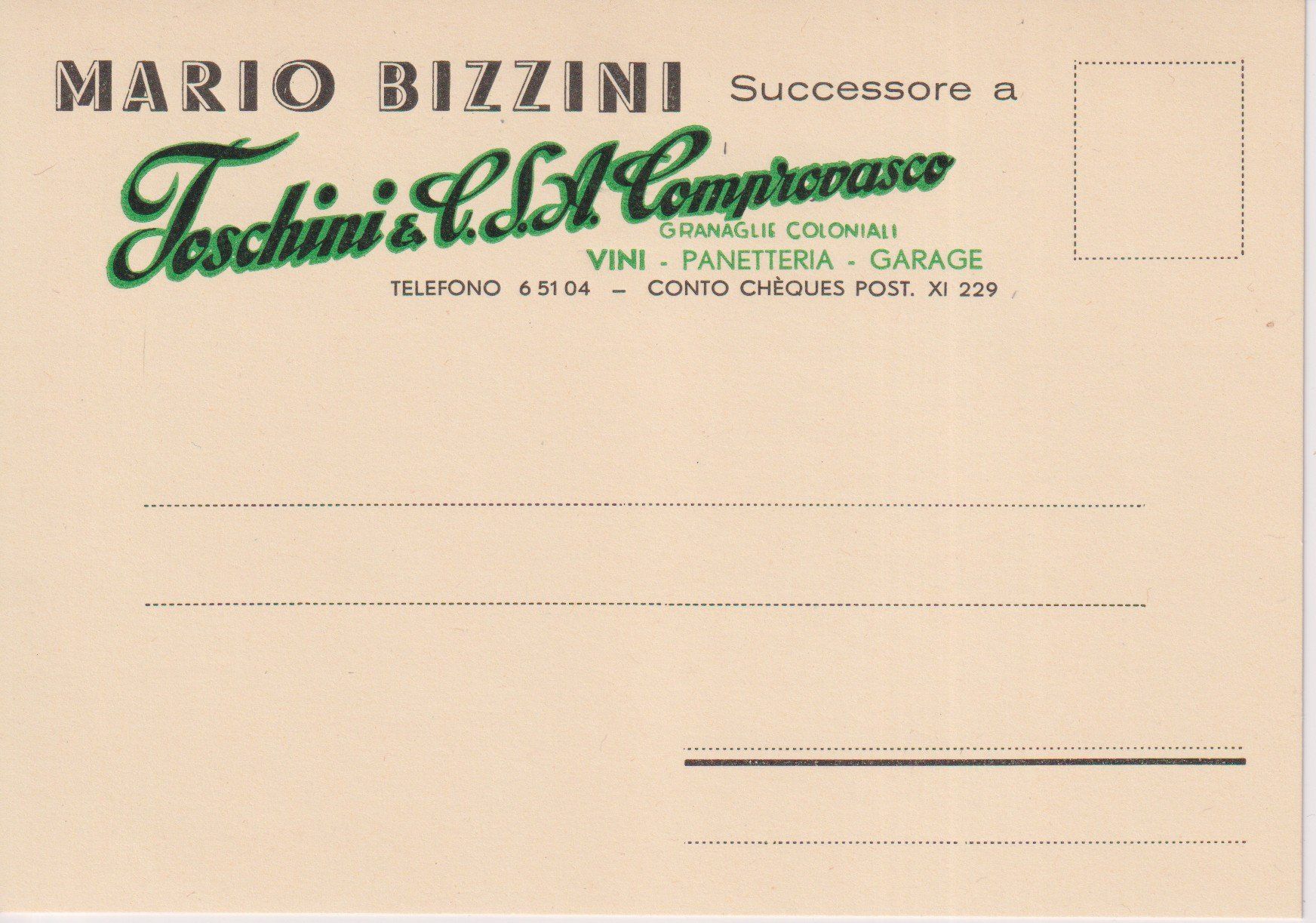 Cartoline postali: AK Comprovasco - Mario Bizzini, Vini, panetteria, Garage – Usato da Riva San Vitale venduto da MAR-NAPO