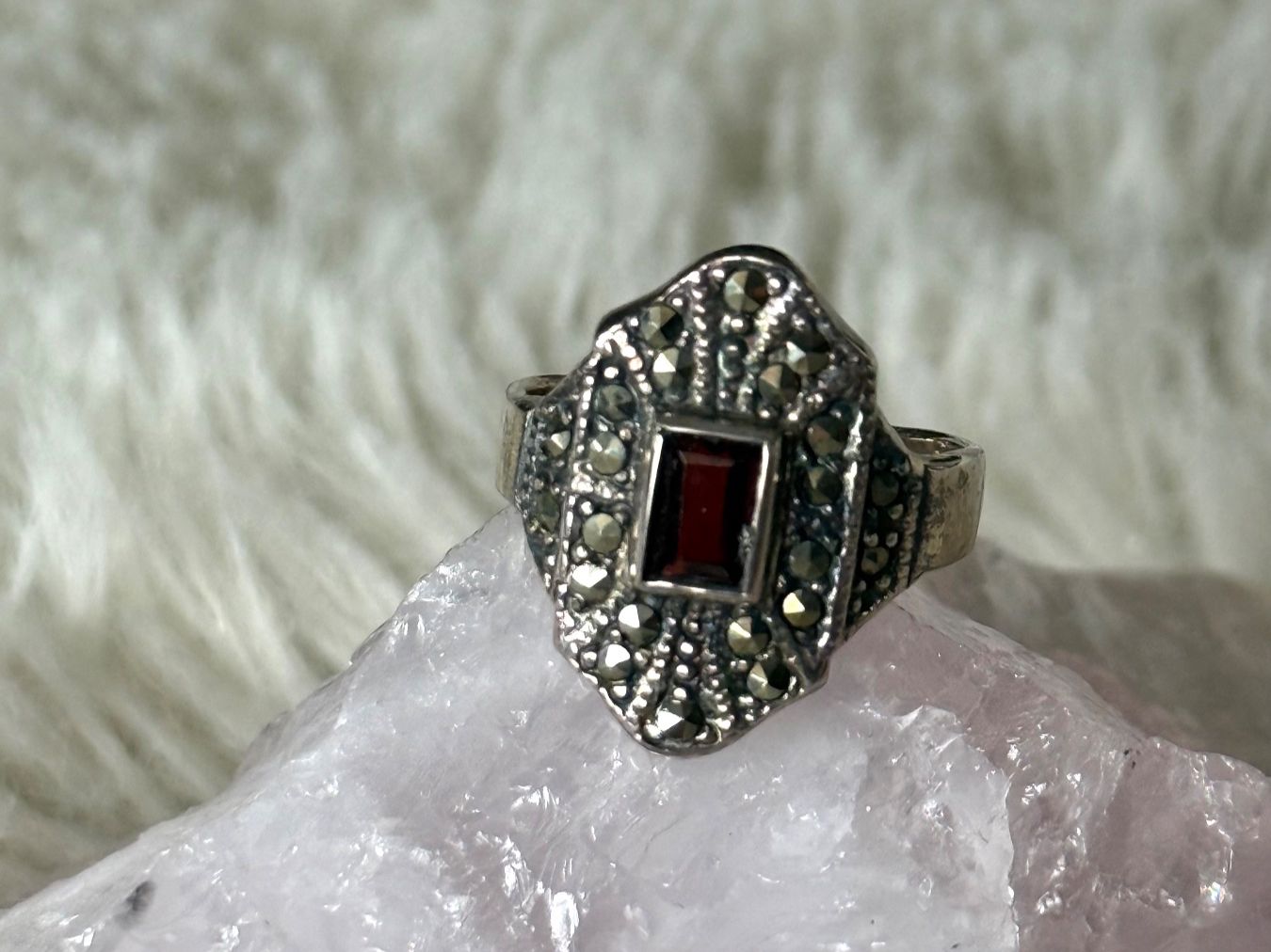 Anelli: Vintage Silberring 925 mit rotem Stein – Usato da Istighofen venduto da Ringparadies