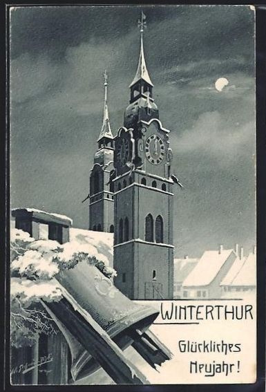 Cartoline postali: AK Winterthur, Kirche zur Winterzeit – Usato da Berlin venduto da bartko-reher