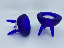 Teelichthalter aus Glas in Dunkelblau
