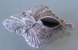 Silber 925 Brosche Onyx und Markasiten 48 x 32 mm