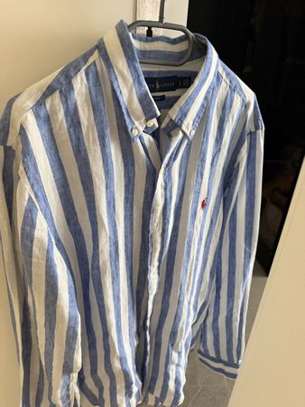 Chemise Ralph Lauren rayée bleu et blanc taille L en lin