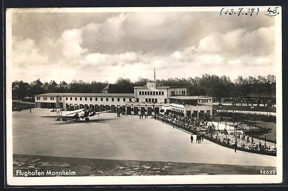 Cartoline postali: Mannheim, Flughafen und Flugzeug bereit  – Usato da Berlin venduto da bartko-reher