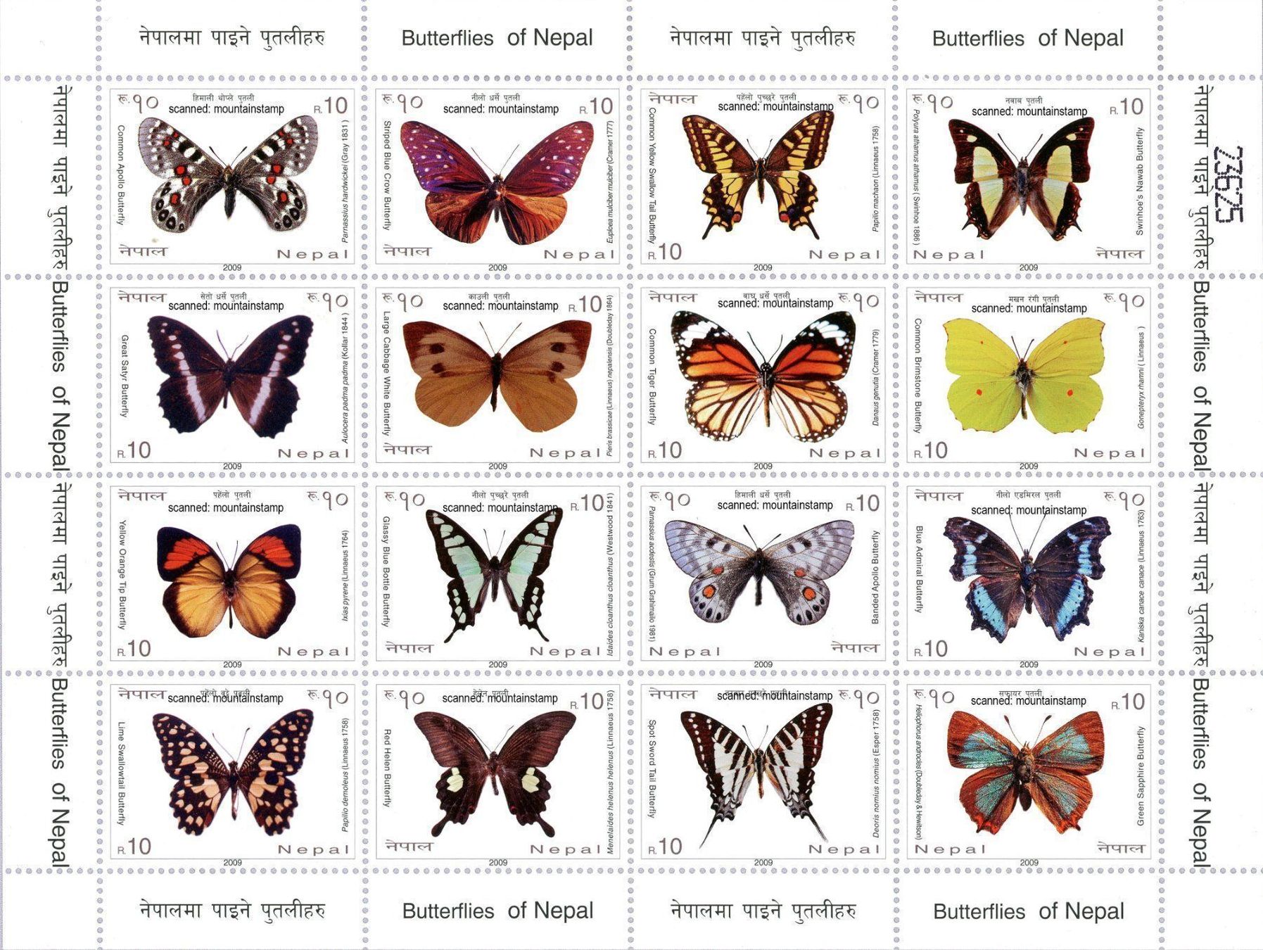 Tutti i francobolli: Nepal 2009 Schmetterlinge papillons ** – Nuovo e nell'imballaggio originale da Pfäffikon SZ venduto da ANNAPURNA8091