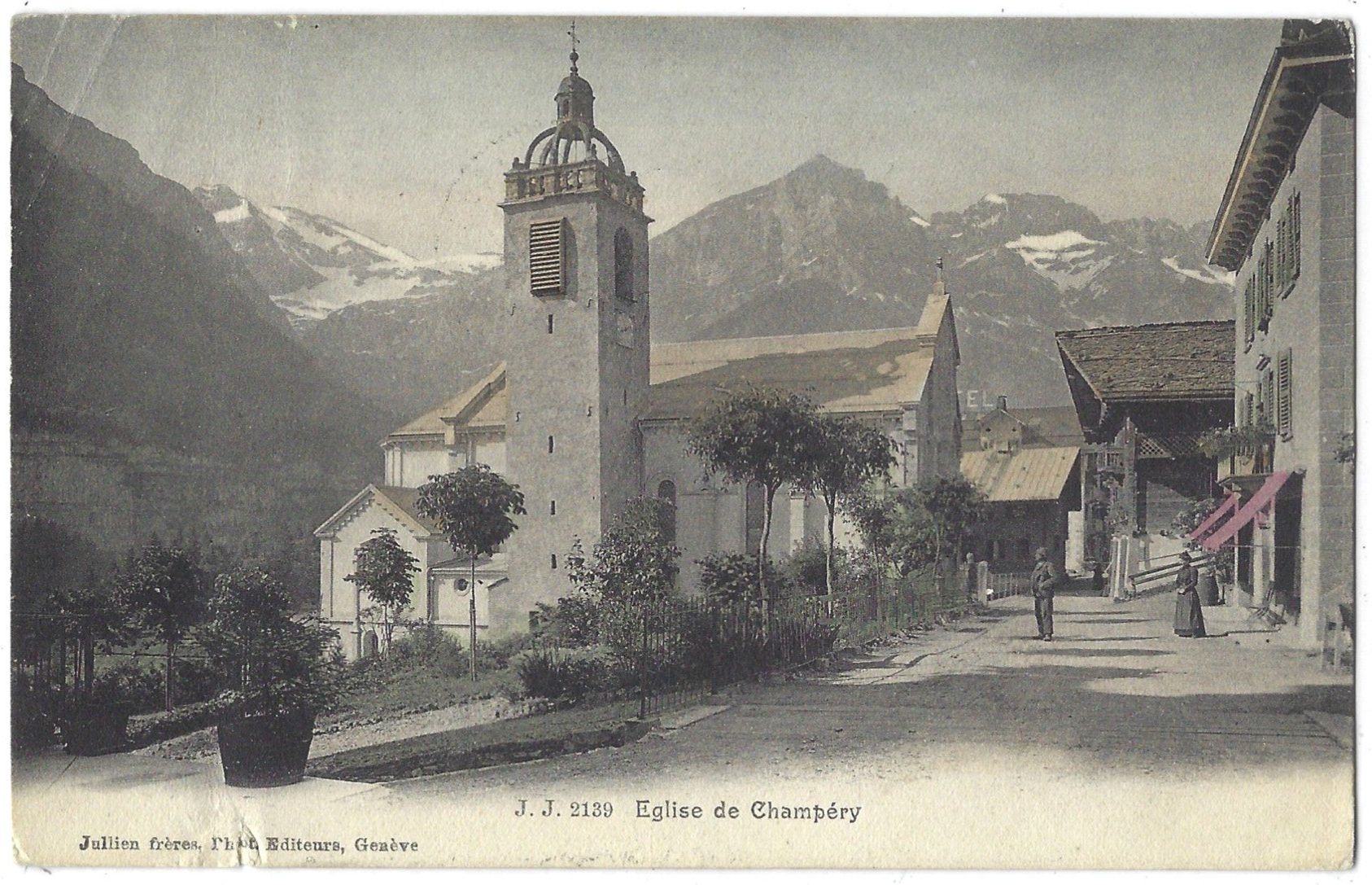 Cartoline postali: J. J. 2139   Eglise  de  Champéry – Usato da Bütschwil venduto da Jackson1A