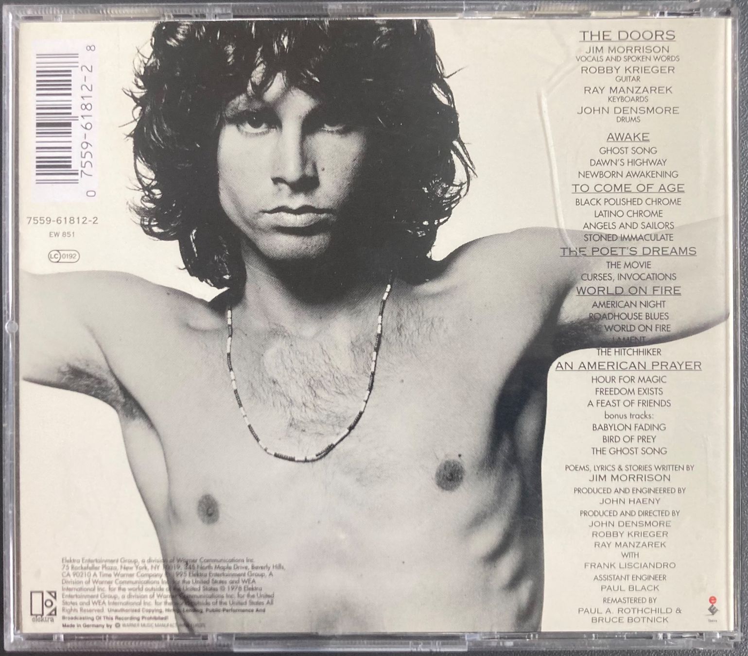 CD: JIM MORRISON BY THE DOORS - AN AMERICAN PRAYER – Usato da Poliez-Pittet venduto da Newtown-Records 1
