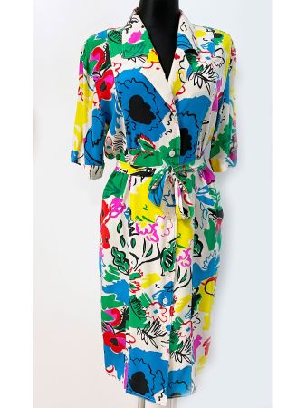 Kleid Seide leuchtend bunt k.A. Gr. M/L BRETT LAUREN 1980s