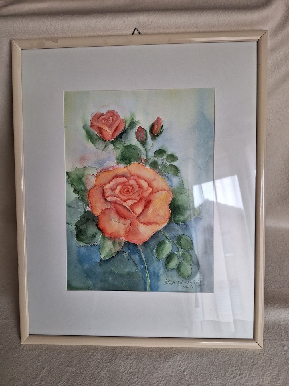 Poster & Bilder: Romantisches Rosenbild gemalt, signiert – Gebraucht aus Winterthur von Goldpipau