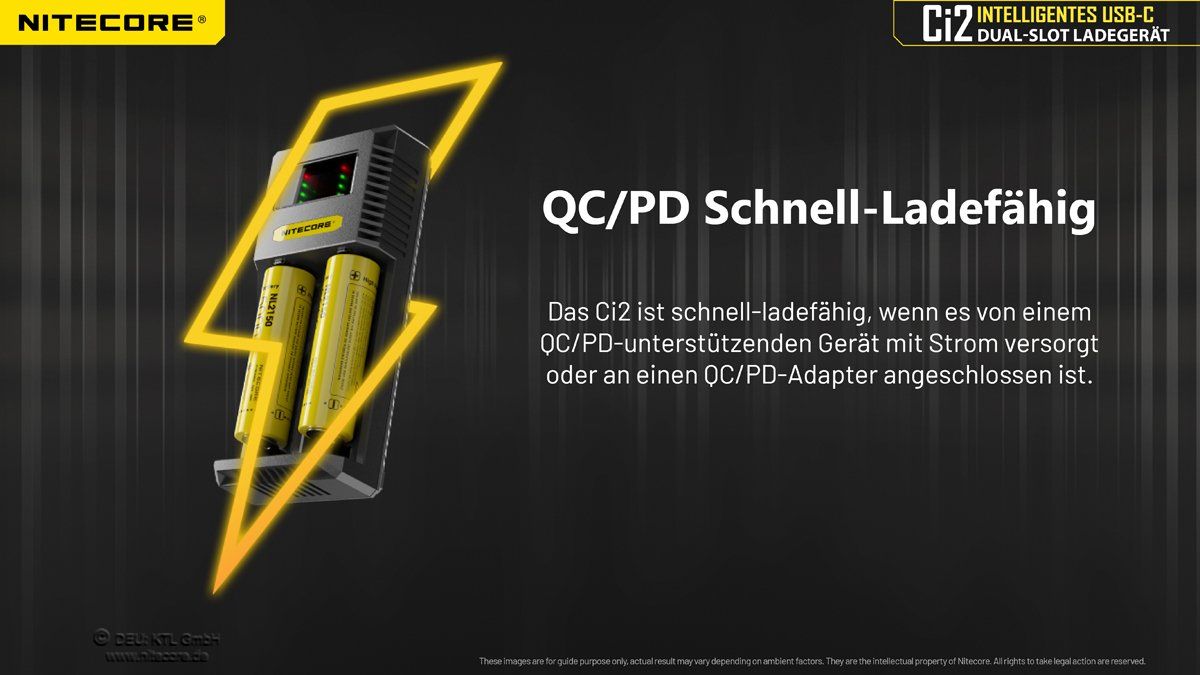 NiteCore Akkus & Batterien: Akku Ladegerät NiteCore Ci2, dualslot mit USB-C – Neu und originalverpackt aus Grüningen von Prolumin 1