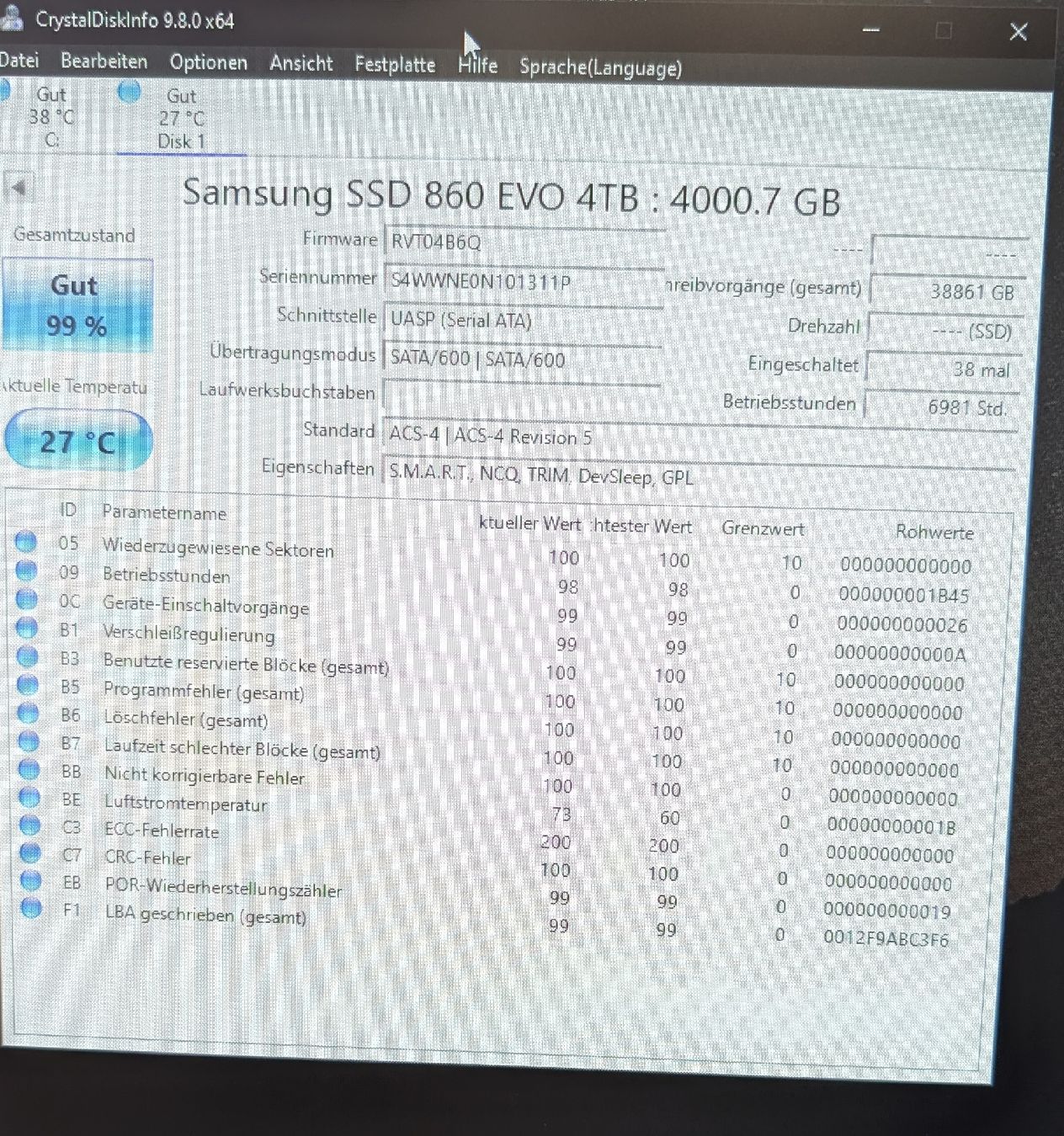 Samsung Harddisks: 2.5" SSD Samung 860 Evo 4TB – Gebraucht aus Aadorf von Thepacman 2