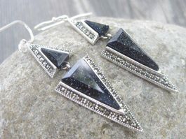 Ohrringe Ohrhänger Silber 925 Blaufluss / Markasiten