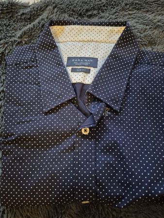 Chemise slim fit Zara Man bleu à pois blancs T. L/42 -
