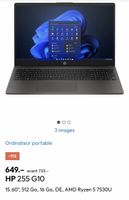 PC portable HP 255 G10 15.6 pouces 16Go RAM 512Go SSD