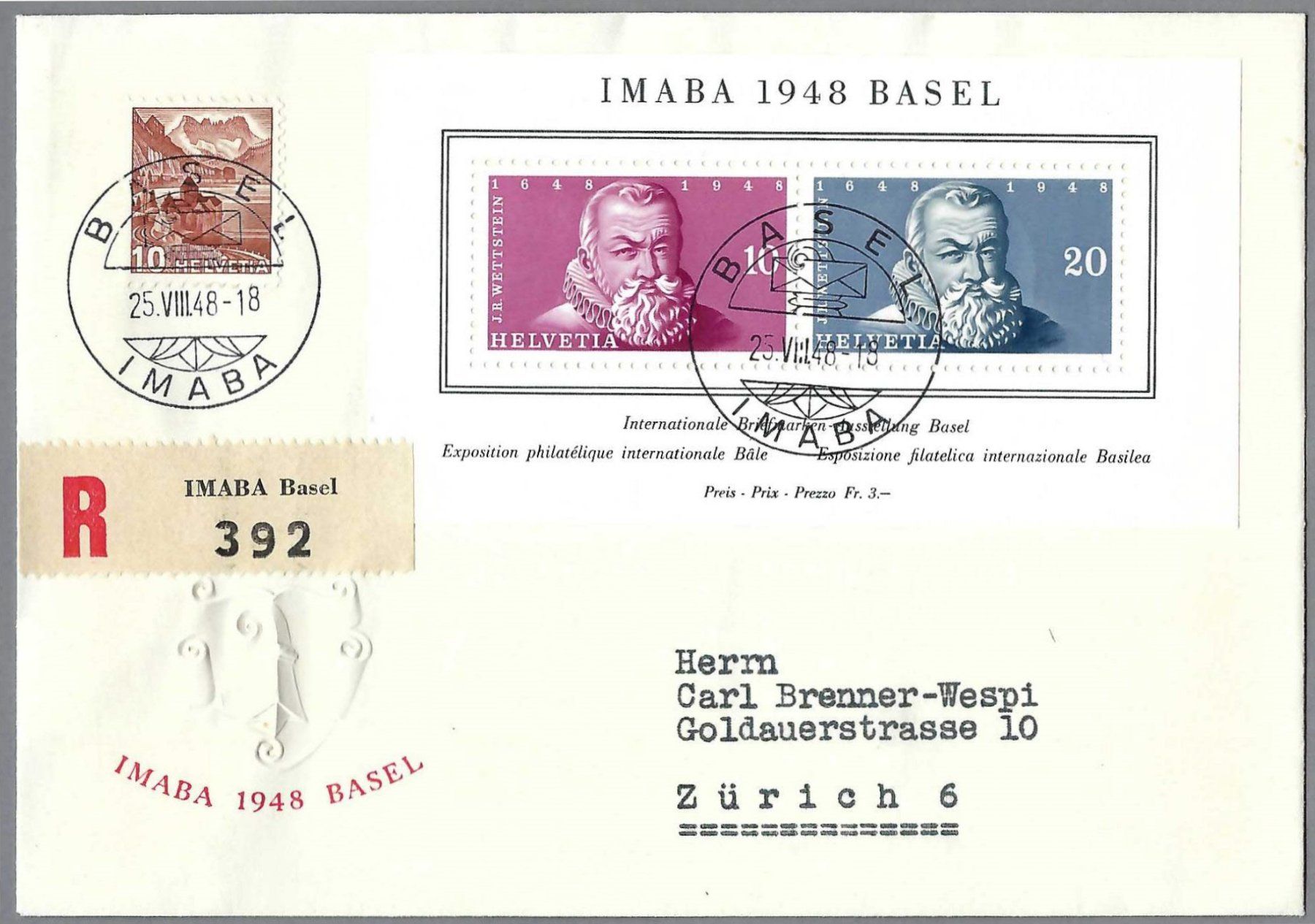 Tutti i francobolli: 1948, IMABA BASEL, EING.-BRIEF MIT S-0, Ia – Usato da Pura venduto da ulisse1957