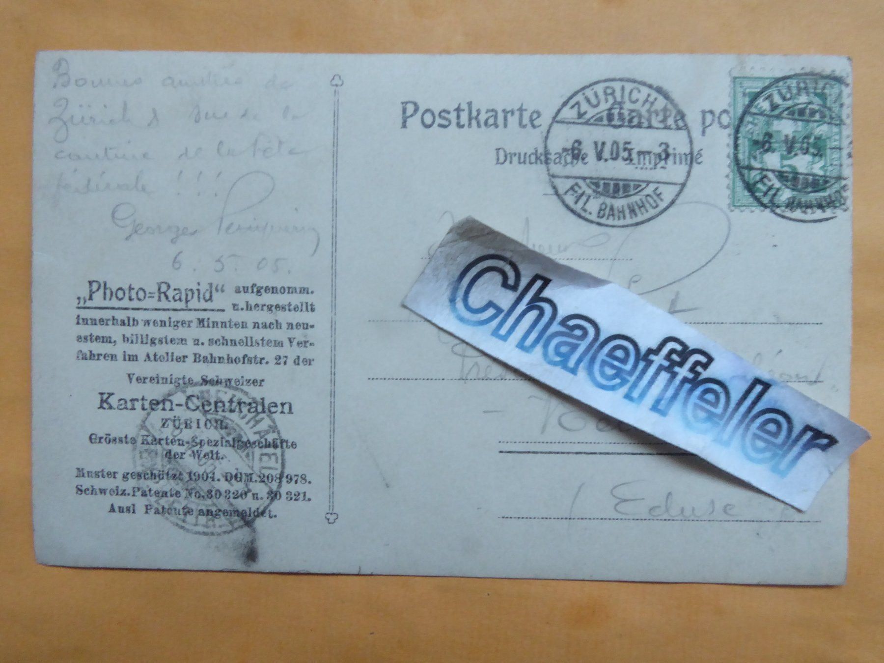 Cartes postales: 1905 Ansichtskarte aus der Schweiz – D'occasion à Zürich par Chaeffeler 1