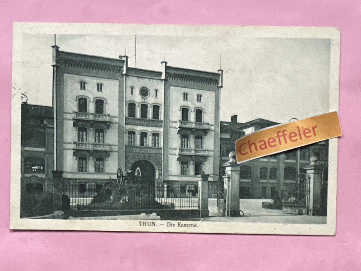Cartoline postali: 1926 Thun. / Kaserne. – Usato da Zürich venduto da Chaeffeler