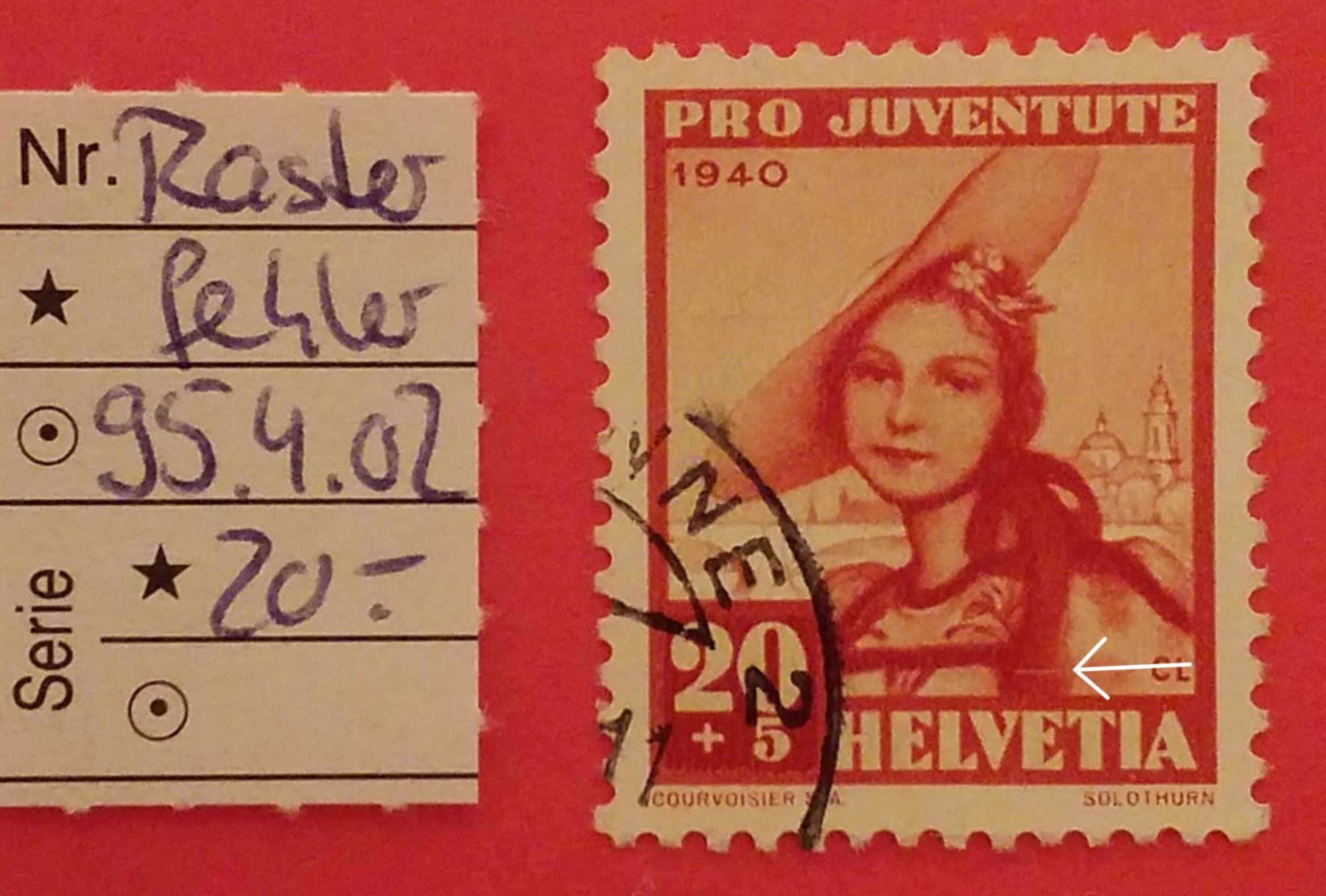 Tutti i francobolli: BE49) J95.4.02, Abart  Strich über ET – Nuovo (secondo la descrizione) da Baden venduto da Eggi