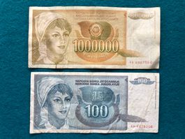 Belgrad 1989/92 - Jugoslawien - 100 und 1000000 Dinara