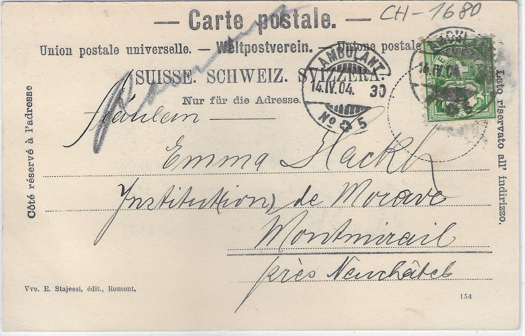 Cartoline postali: Pension Zimmermann Romont - Institut – Usato da Ettingen venduto da Kartenplanet 1