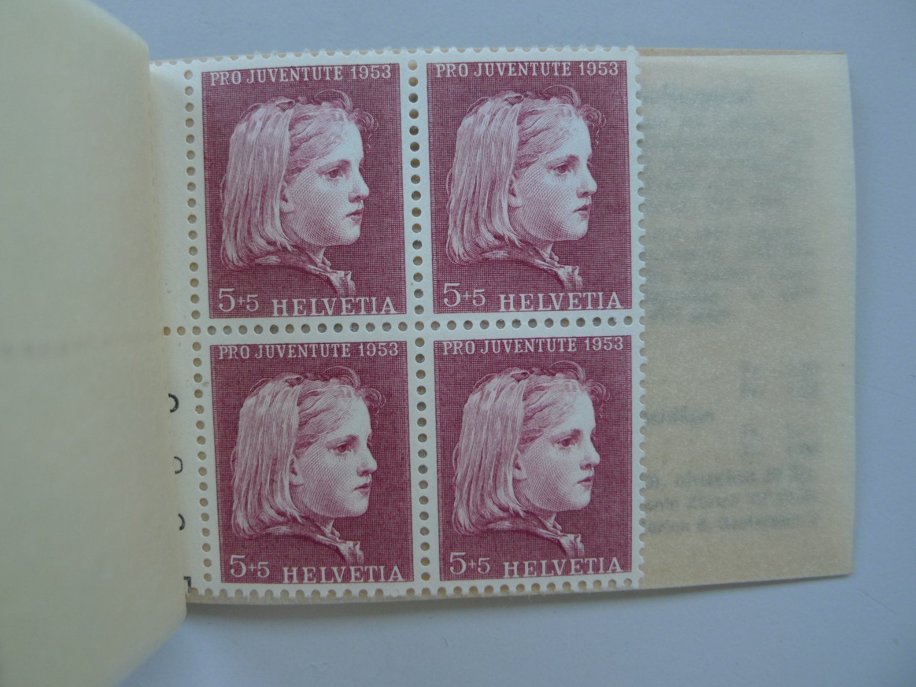 Tutti i francobolli: 1953, Pro-Juventute-Heftchen Nr.2 postfrisch ** Kat: 140.- – Usato da Sursee venduto da Luzernerraute 3
