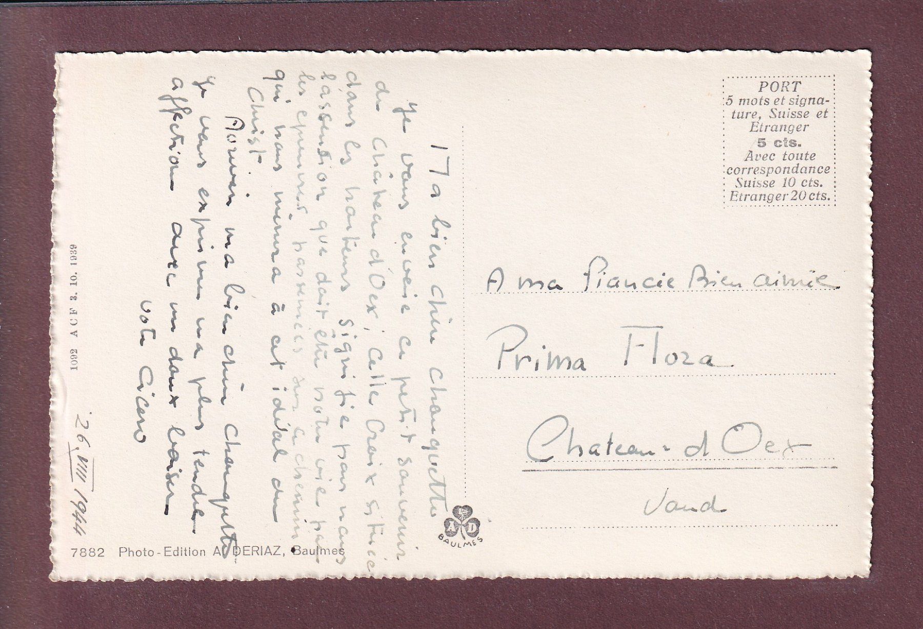 Ansichtskarten: CROIX de la VIDEMANETTE - 1944 – Gebraucht aus Pully von nicecards 1