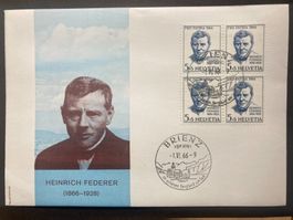 Schweiz 1966 Ersttagsbrief Cachet 4er-B Pro Patria H.Federer
