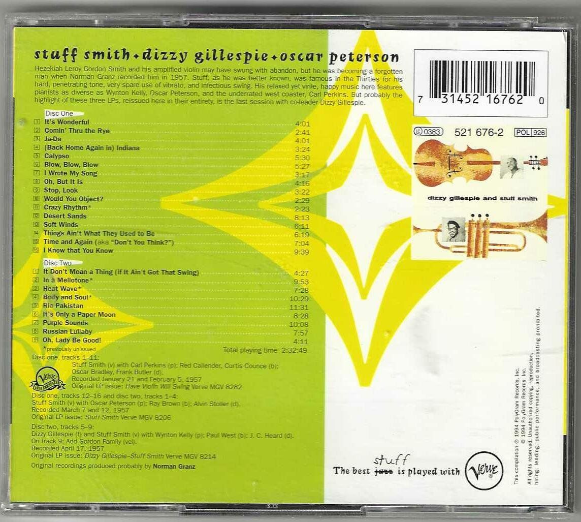 CDs: Stuff Smith + Dizzy Gillespie + Oscar Peterson - 2 X CD – Gebraucht aus Genève von CDLPBookS 1