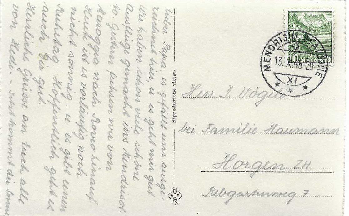 Cartoline postali: AK CAPOLAGO e RIVA S. VITALE 1948 – Usato da Schlossrued venduto da Aronliam 1