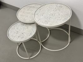 Beistelltisch Set 3er weiss Landhausstil mit Muster