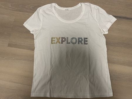 T-Shirt weiss mit farbigen Strasssteinen S neu